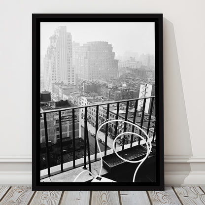 New York City View Black and White Art Architecture Print, Floating Framed Canvas Print