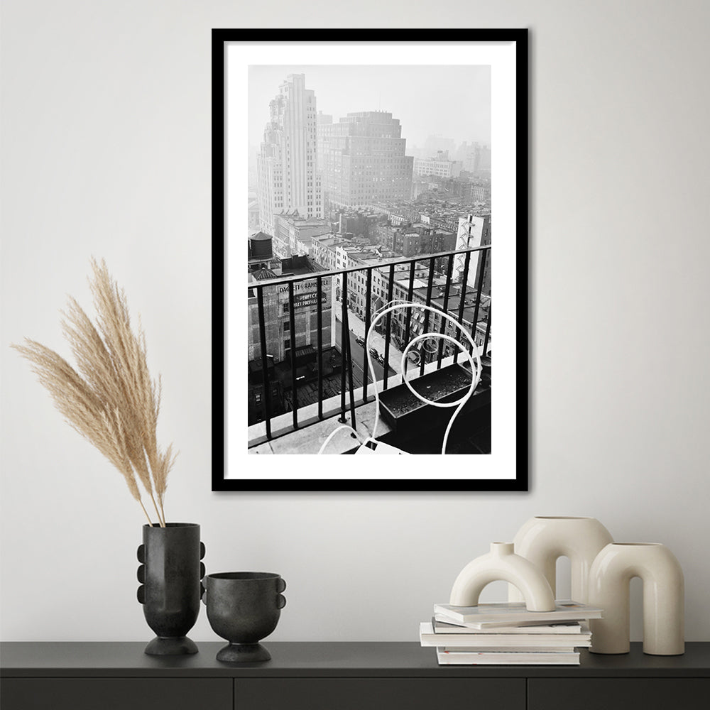 New York City View Black and White Art Architecture Print, Framed Art Print White Border Wall Decor