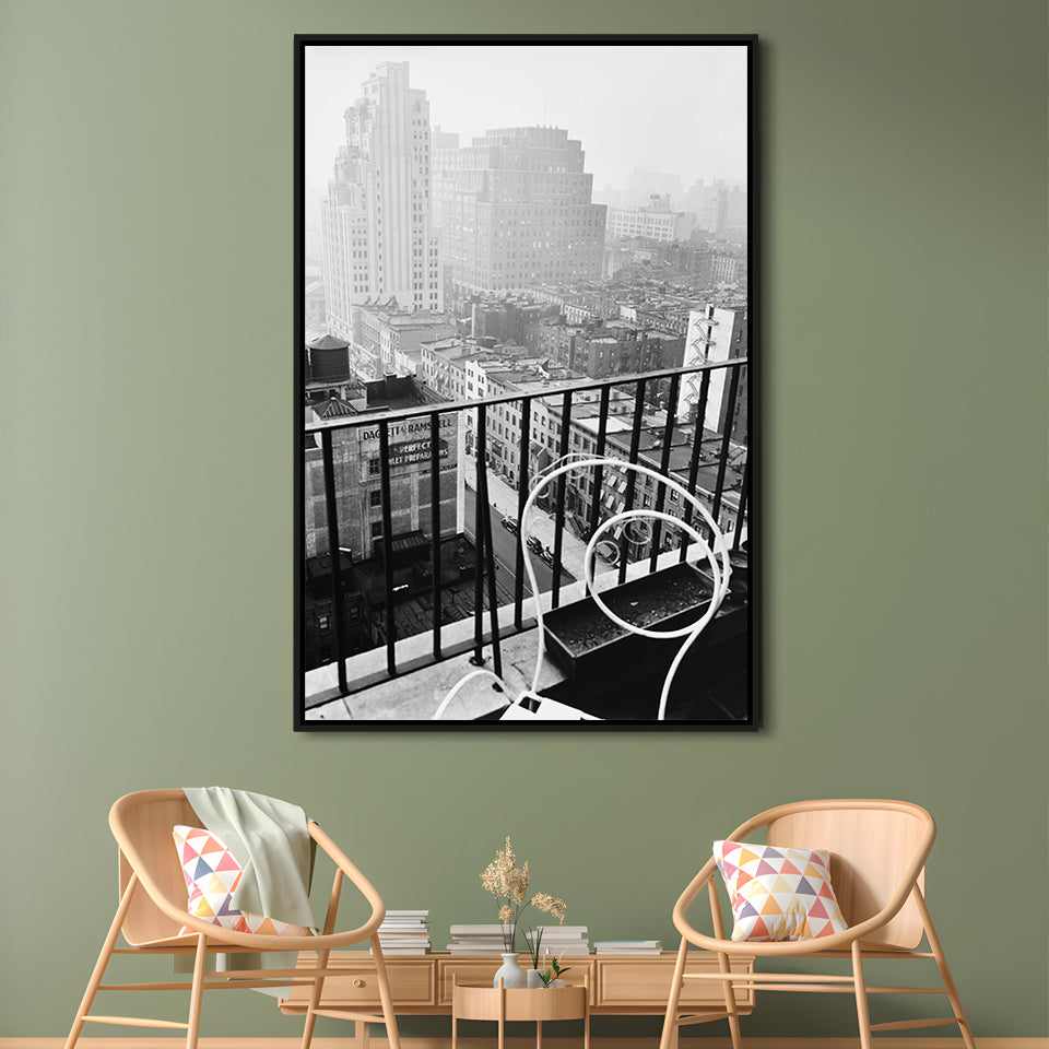 New York City View Black and White Art Architecture Print, Floating Framed Canvas Print