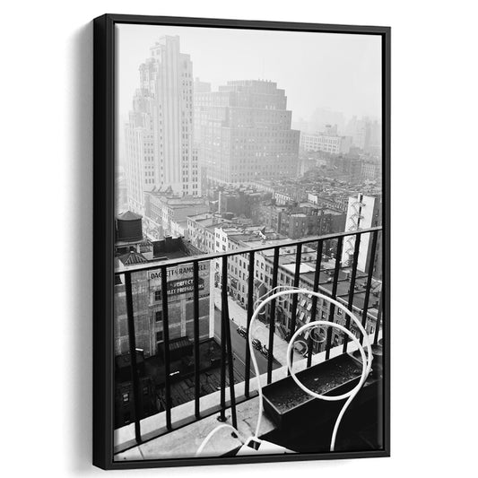 New York City View Black and White Art Architecture Print, Floating Framed Canvas Print