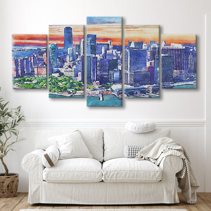 New York City Watercolor Painting Canvas, New York City Painting, Sport Art, Mixed 5 Panel, Canvas Print Wall Art