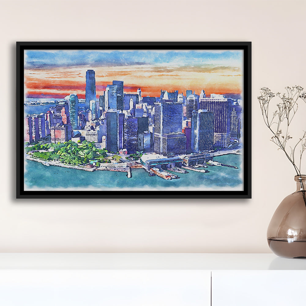 New York City Watercolor Painting Canvas, New York City Painting, Sport Gift Art, Framed Canvas Print Wall Art