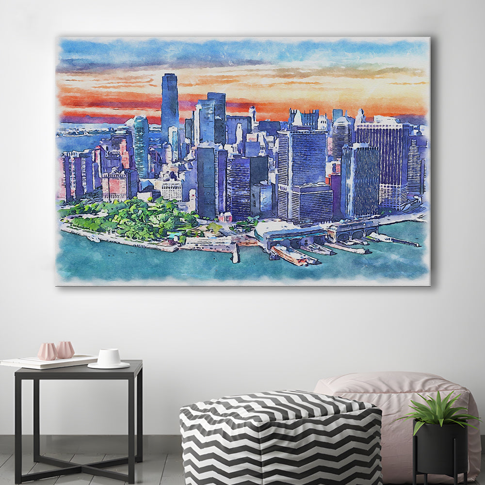 New York City Watercolor Painting Canvas, New York City Painting, Sport Art, Gifts for him, Canvas Print Wall Art