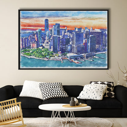 New York City Watercolor Painting Canvas, New York City Painting, Sport Gift Art, Framed Canvas Print Wall Art