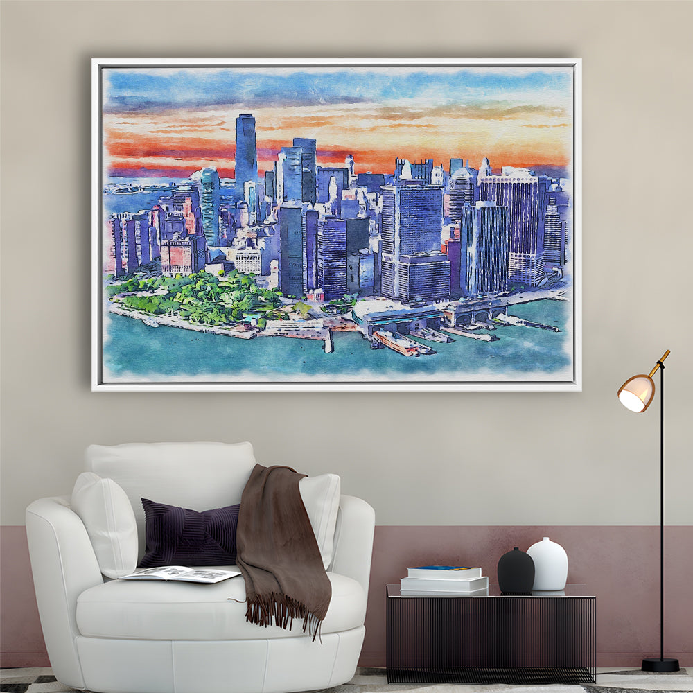 New York City Watercolor Painting Canvas, New York City Painting, Sport Gift Art, Framed Canvas Print Wall Art