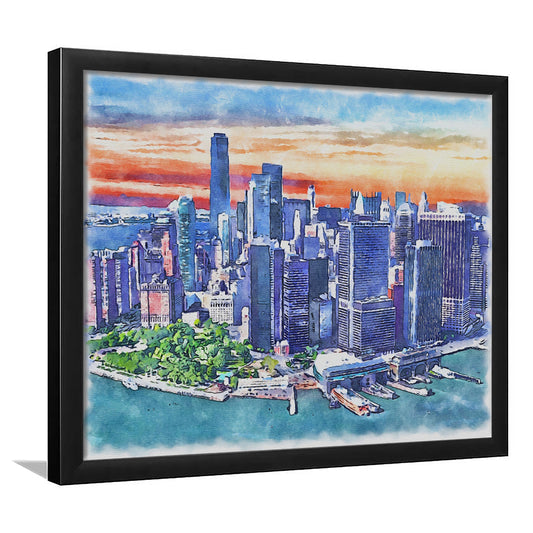 New York City Watercolor Painting Canvas, New York City Painting, Sport Gift Art, Framed Art Print Wall Decor