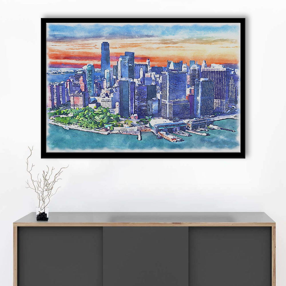 New York City Watercolor Painting Canvas, New York City Painting, Sport Gift Art, Framed Art Print Wall Decor