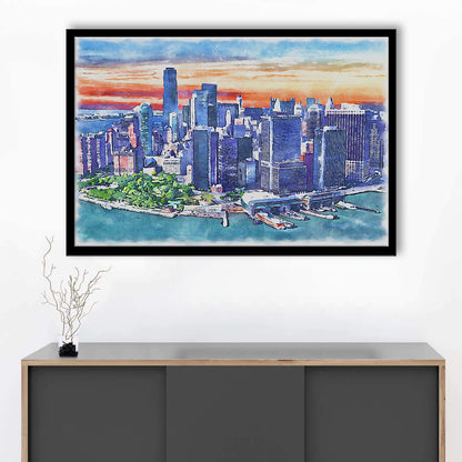 New York City Watercolor Painting Canvas, New York City Painting, Sport Gift Art, Framed Art Print Wall Decor