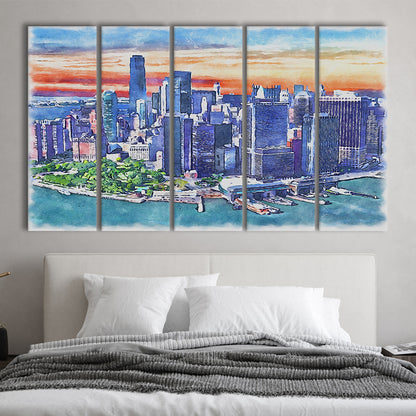 New York City Watercolor Painting Canvas, New York City Painting, Sport Art, Extra Large Canvas Print Wall Art