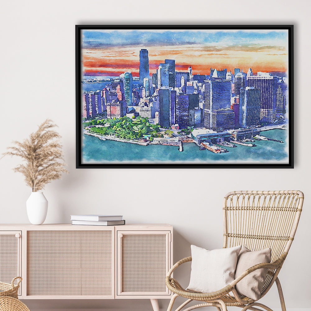 New York City Watercolor Painting Canvas, New York City Painting, Sport Gift Art, Framed Canvas Print Wall Art