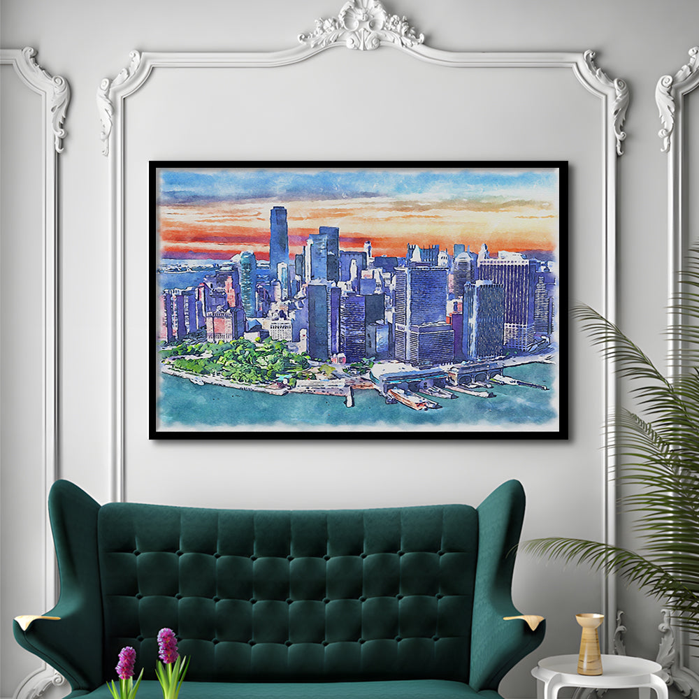 New York City Watercolor Painting Canvas, New York City Painting, Sport Gift Art, Framed Art Print Wall Decor