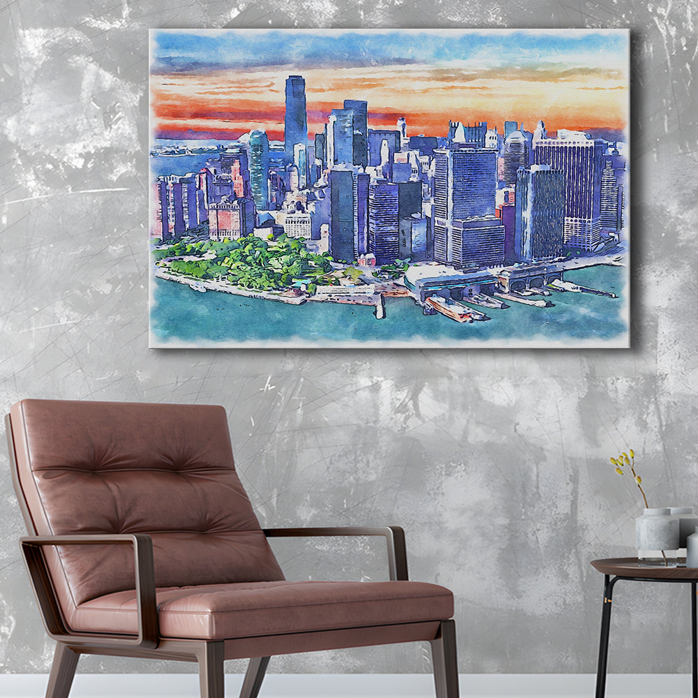 New York City Watercolor Painting Canvas, New York City Painting, Sport Art, Gifts for him, Canvas Print Wall Art