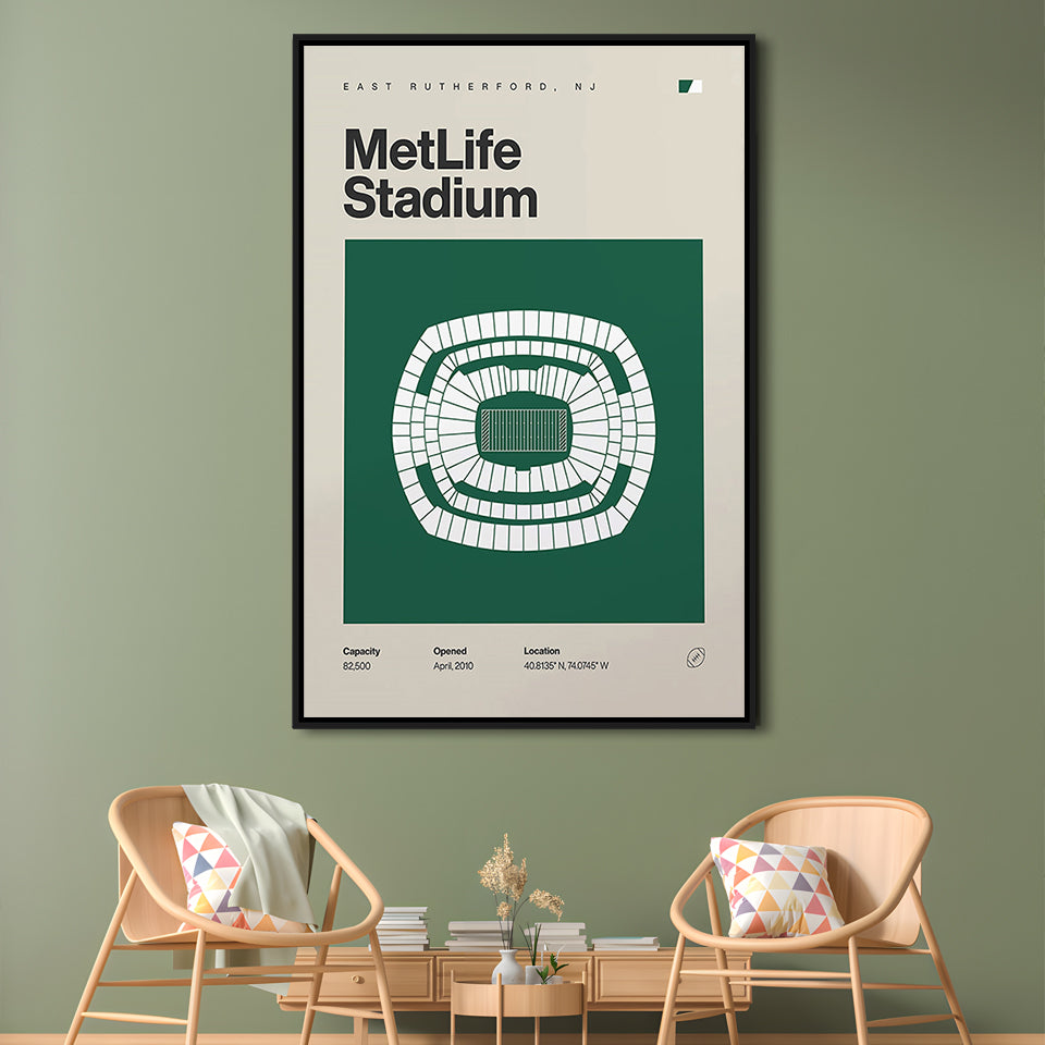 NY Jets Stadium Print, NY MetLife Stadium Print, Man Cave Gift, Floating Framed Canvas Print Wall Art
