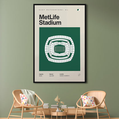 NY Jets Stadium Print, NY MetLife Stadium Print, Man Cave Gift, Floating Framed Canvas Print Wall Art