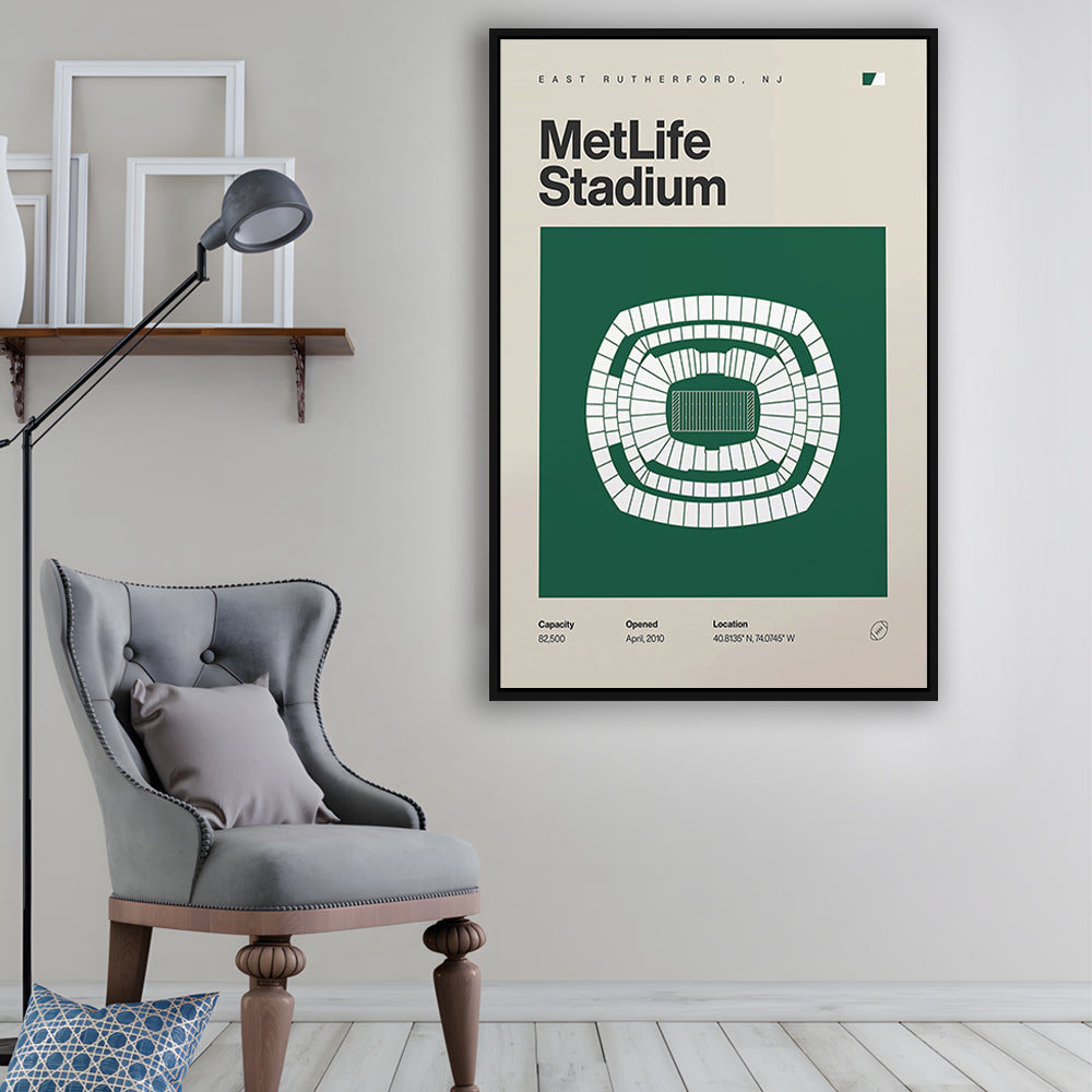 NY Jets Stadium Print, NY MetLife Stadium Print, Man Cave Gift, Floating Framed Canvas Print Wall Art