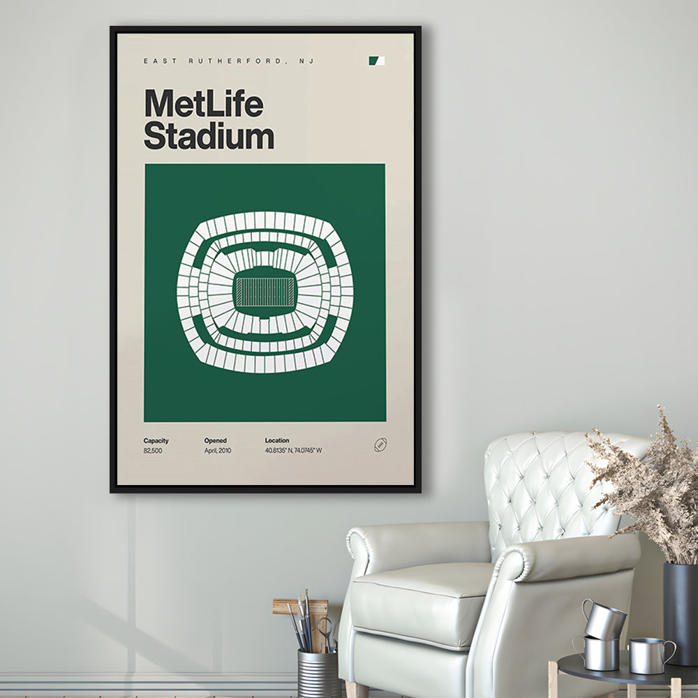 NY Jets Stadium Print, NY MetLife Stadium Print, Man Cave Gift, Floating Framed Canvas Print Wall Art