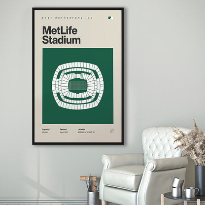 NY Jets Stadium Print, NY MetLife Stadium Print, Man Cave Gift, Floating Framed Canvas Print Wall Art