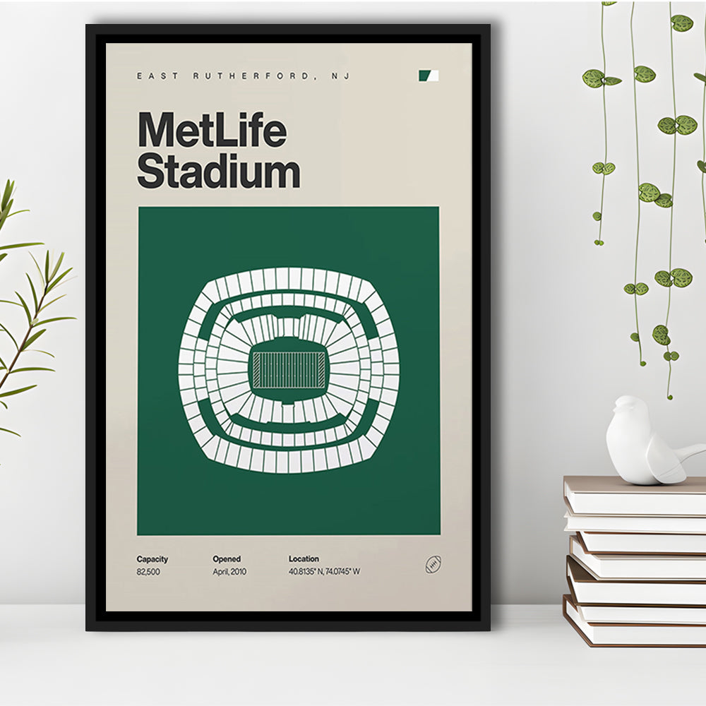NY Jets Stadium Print, NY MetLife Stadium Print, Man Cave Gift, Floating Framed Canvas Print Wall Art