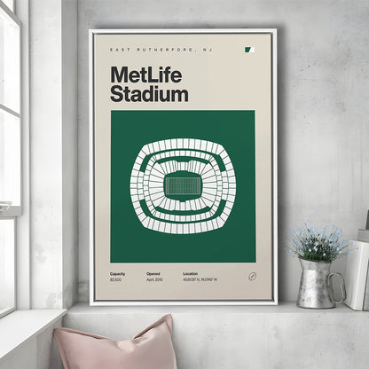 NY Jets Stadium Print, NY MetLife Stadium Print, Man Cave Gift, Floating Framed Canvas Print Wall Art