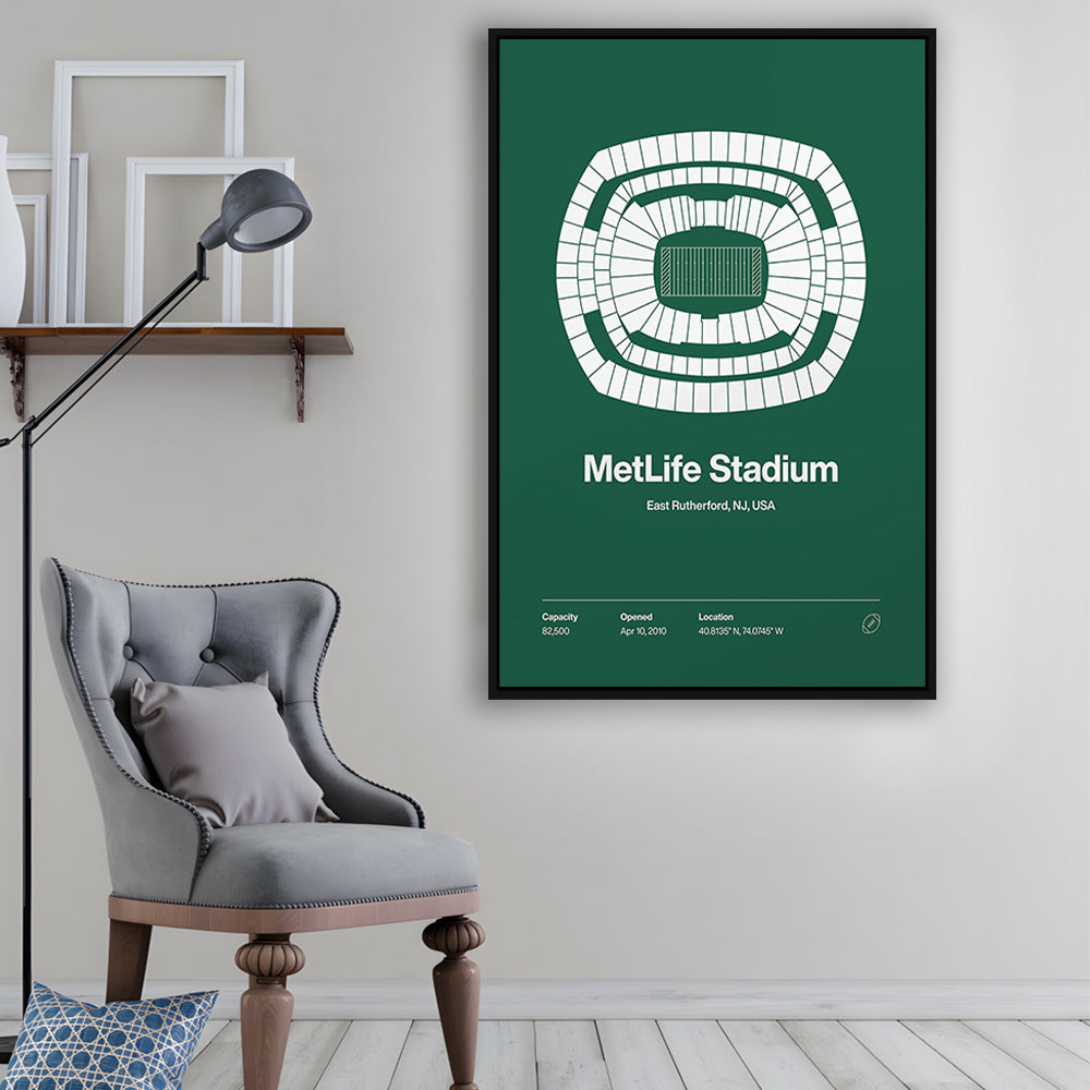 NY Jets Stadium Print, NY MetLife Stadium Print V1, Man Cave Gift, Floating Framed Canvas Print Wall Art
