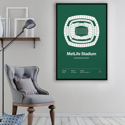 NY Jets Stadium Print, NY MetLife Stadium Print V1, Man Cave Gift, Floating Framed Canvas Print Wall Art