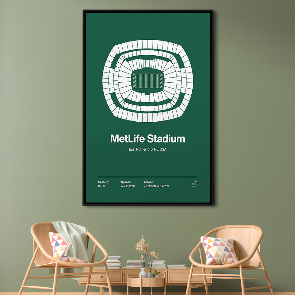 NY Jets Stadium Print, NY MetLife Stadium Print V1, Man Cave Gift, Floating Framed Canvas Print Wall Art