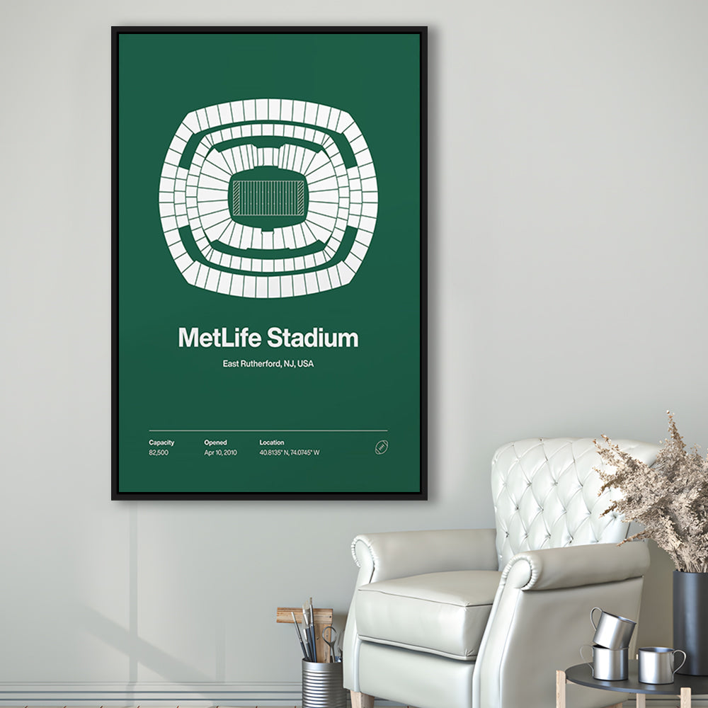 NY Jets Stadium Print, NY MetLife Stadium Print V1, Man Cave Gift, Floating Framed Canvas Print Wall Art