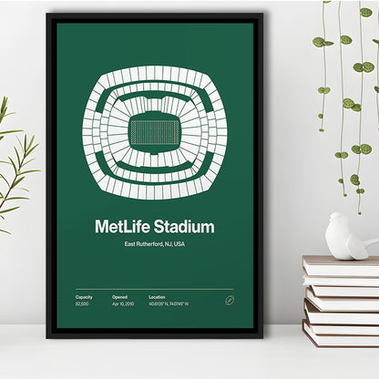 NY Jets Stadium Print, NY MetLife Stadium Print V1, Man Cave Gift, Floating Framed Canvas Print Wall Art