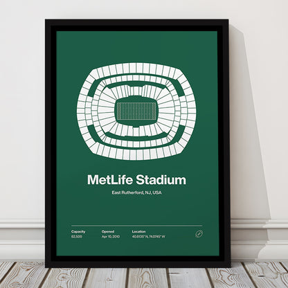 NY Jets Stadium Print, NY MetLife Stadium Print V1, Man Cave Gift, Floating Framed Canvas Print Wall Art