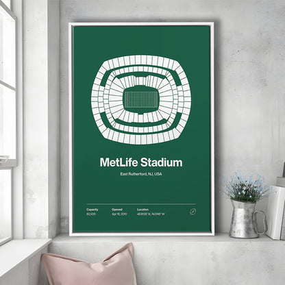 NY Jets Stadium Print, NY MetLife Stadium Print V1, Man Cave Gift, Floating Framed Canvas Print Wall Art