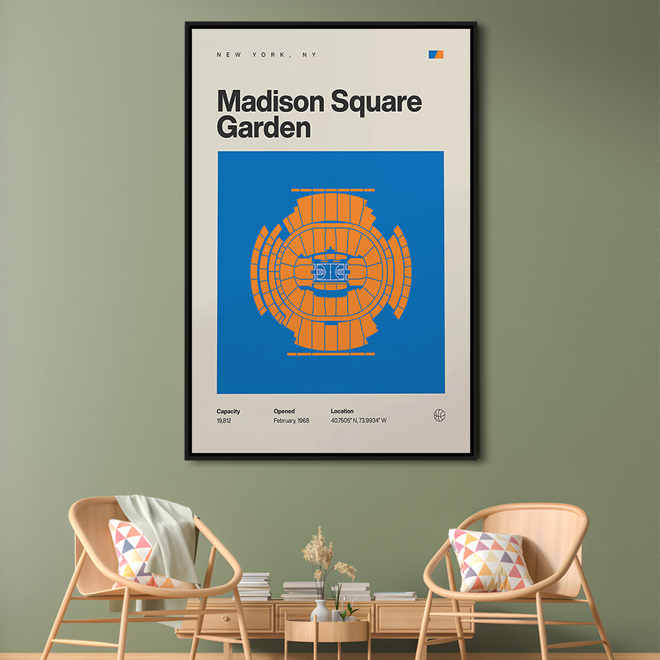 NY Knicks Stadium Print, Madison Square Garden Print, Man Cave Gift, Floating Framed Canvas Print Wall Art