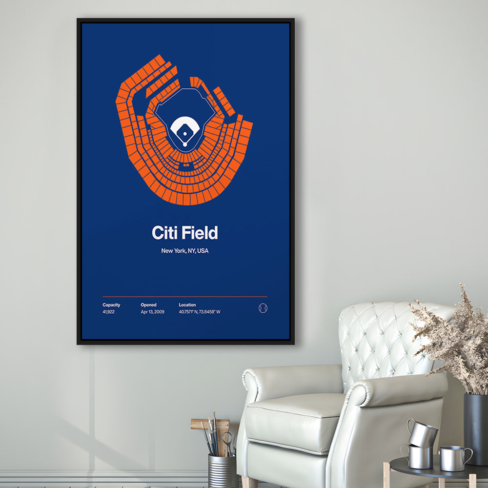 New York Mets Stadium Print, Citi Field Print, Man Cave Gift, Floating Framed Canvas Print Wall Art