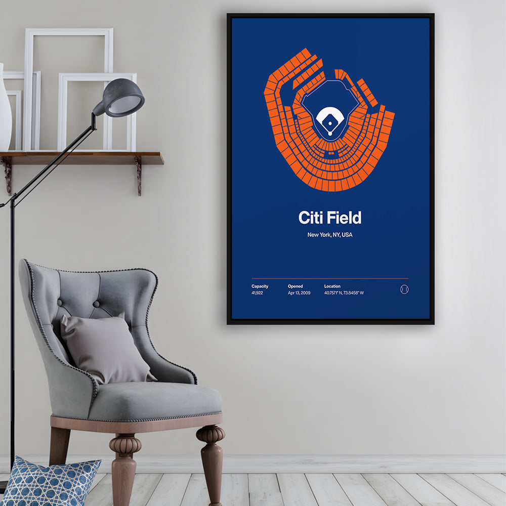 New York Mets Stadium Print, Citi Field Print, Man Cave Gift, Floating Framed Canvas Print Wall Art