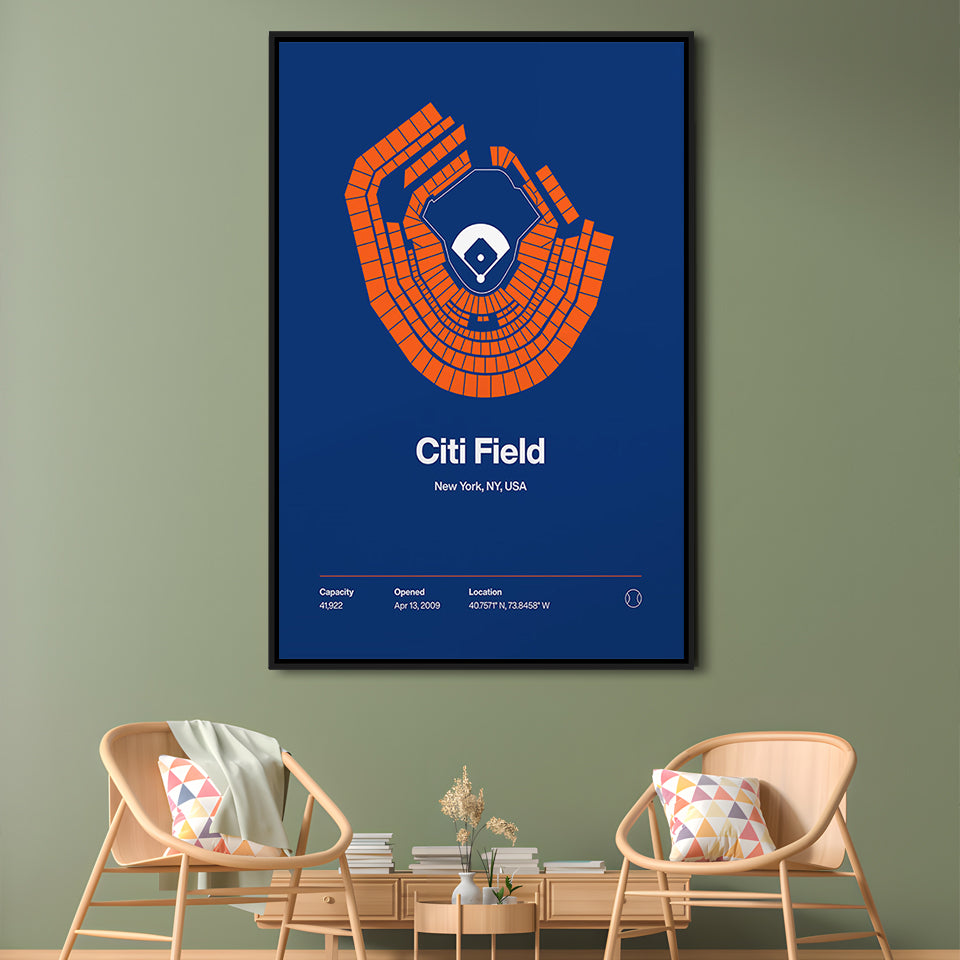 New York Mets Stadium Print, Citi Field Print, Man Cave Gift, Floating Framed Canvas Print Wall Art