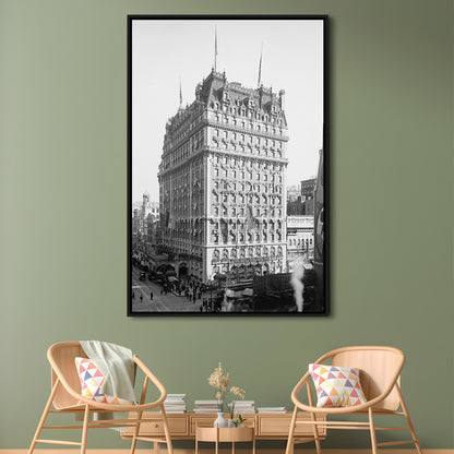 New York Photography Knickerbocker Hotel Black and White Art Architecture Print, Floating Framed Canvas Print