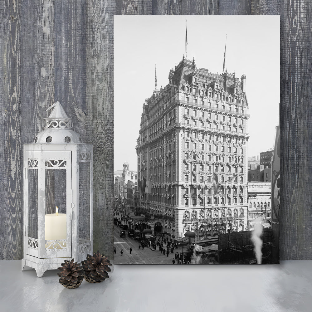 New York Knickerbocker Hotel Black and White Art Architecture Print, Canvas Print Wall Art