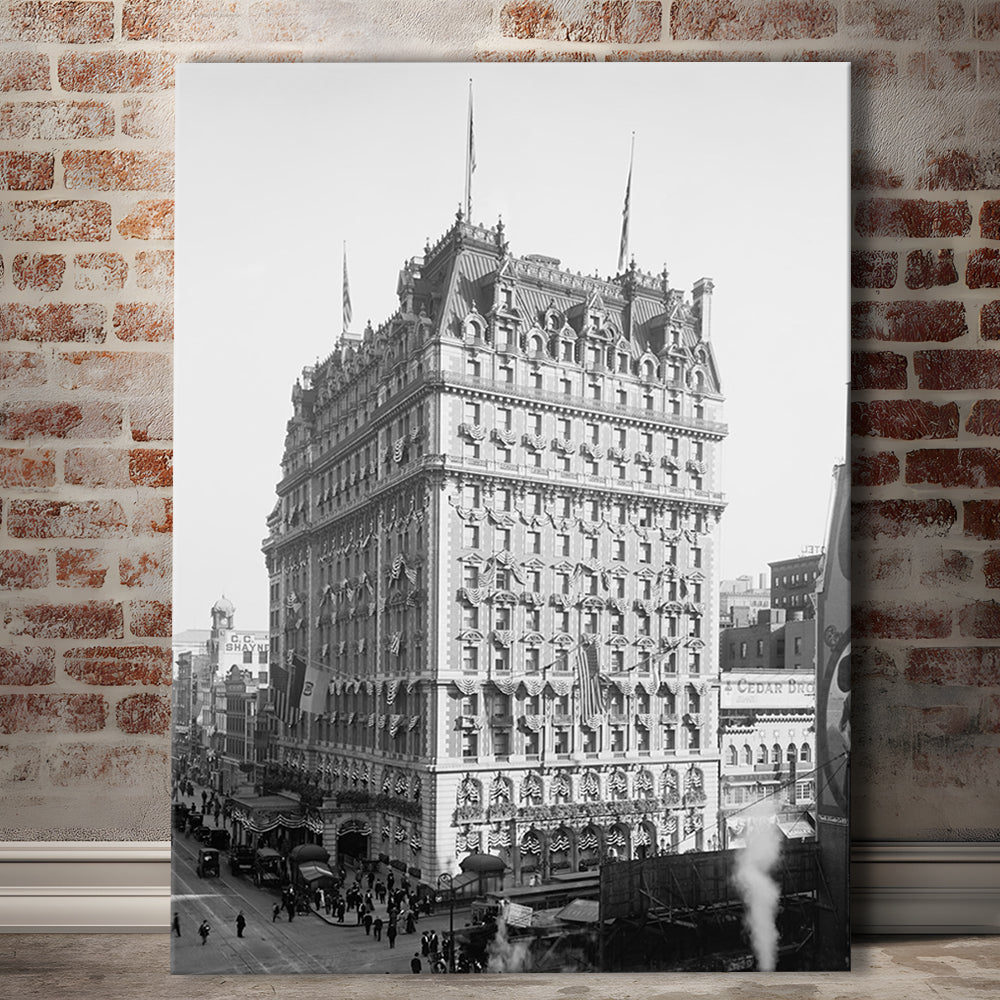 New York Knickerbocker Hotel Black and White Art Architecture Print, Canvas Print Wall Art