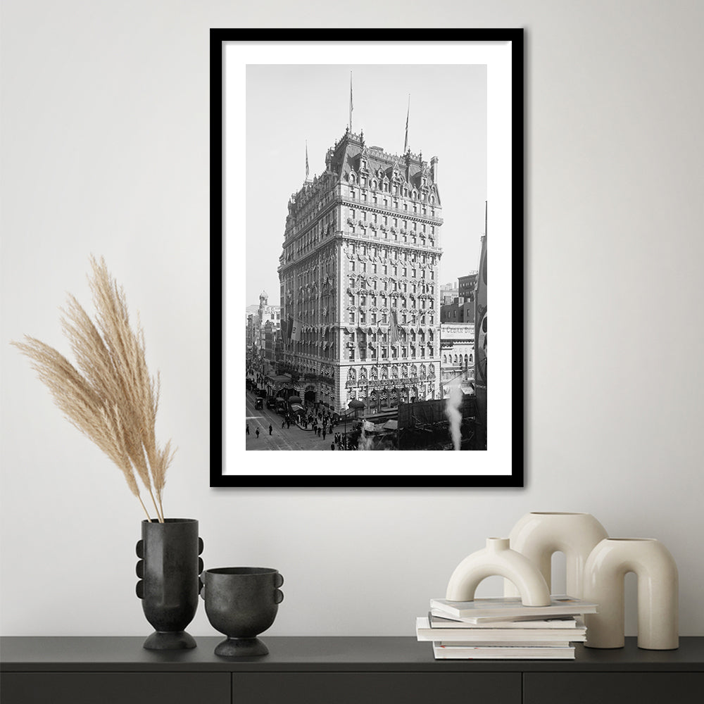 New York Photography Knickerbocker Hotel Black and White Art Architecture Print, Framed Art Print White Border Wall Decor