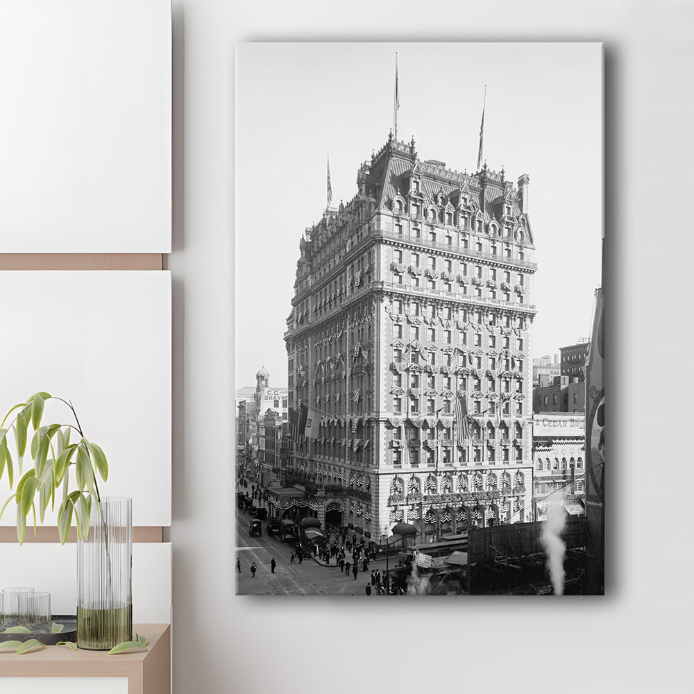 New York Knickerbocker Hotel Black and White Art Architecture Print, Canvas Print Wall Art
