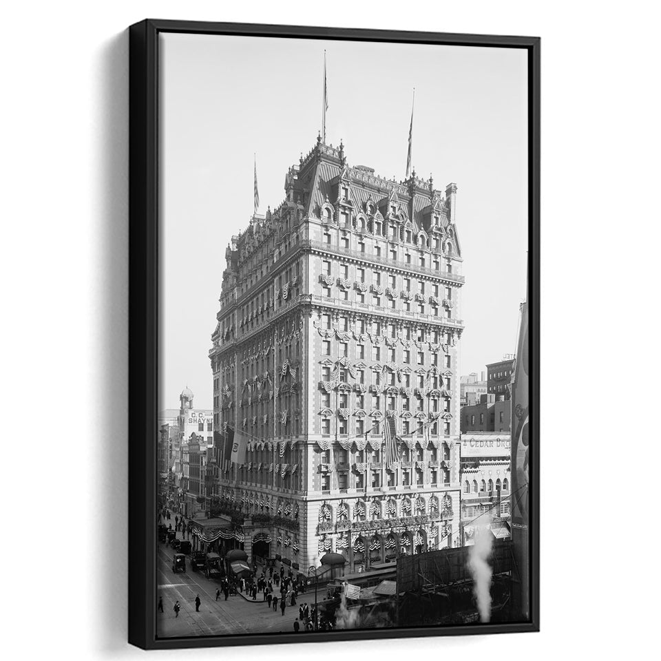 New York Photography Knickerbocker Hotel Black and White Art Architecture Print, Floating Framed Canvas Print