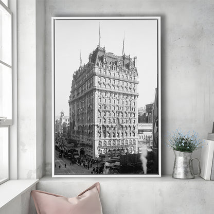 New York Photography Knickerbocker Hotel Black and White Art Architecture Print, Floating Framed Canvas Print