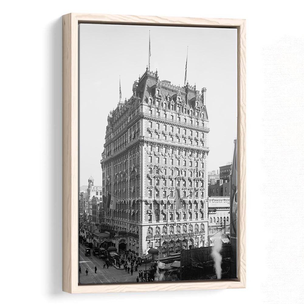 New York Photography Knickerbocker Hotel Black and White Art Architecture Print, Floating Framed Canvas Print