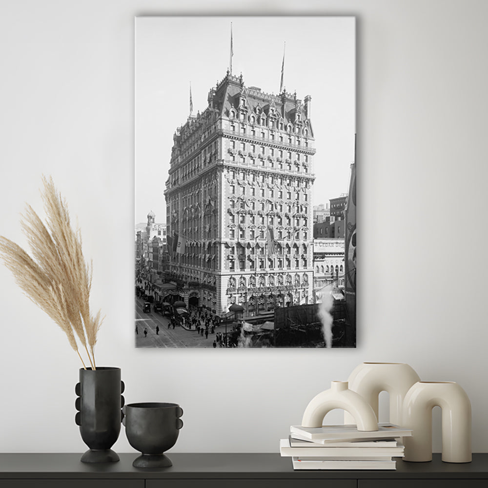 New York Knickerbocker Hotel Black and White Art Architecture Print, Canvas Print Wall Art