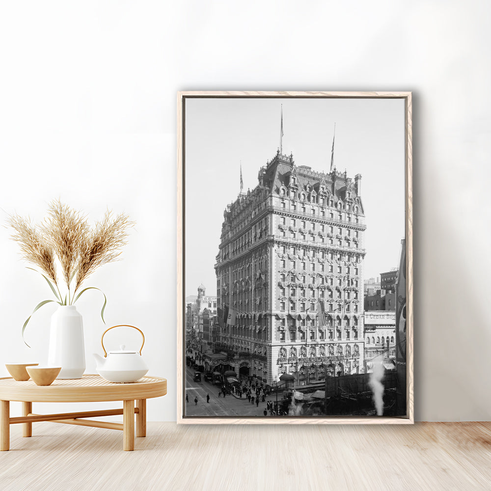 New York Photography Knickerbocker Hotel Black and White Art Architecture Print, Floating Framed Canvas Print