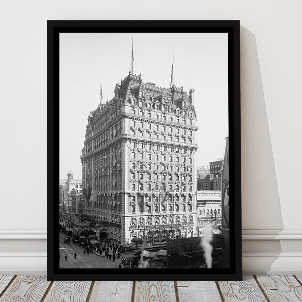 New York Photography Knickerbocker Hotel Black and White Art Architecture Print, Floating Framed Canvas Print