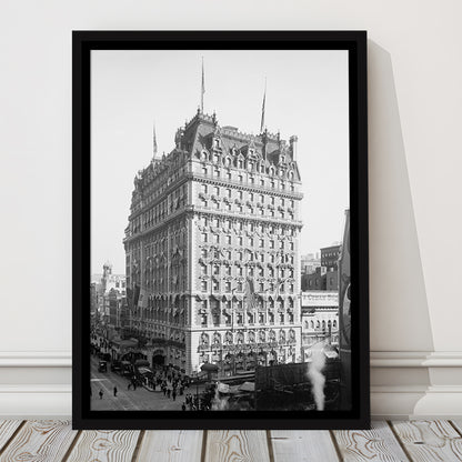 New York Photography Knickerbocker Hotel Black and White Art Architecture Print, Floating Framed Canvas Print