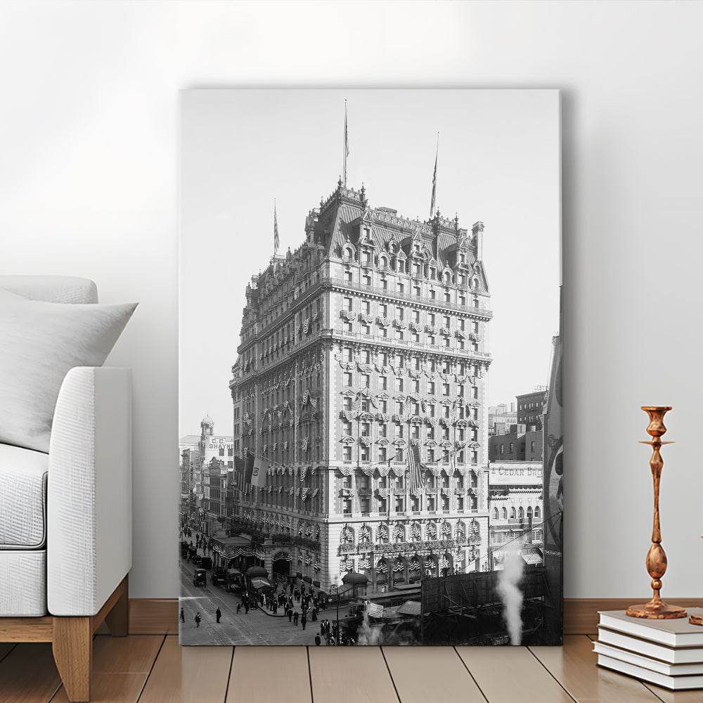 New York Knickerbocker Hotel Black and White Art Architecture Print, Canvas Print Wall Art
