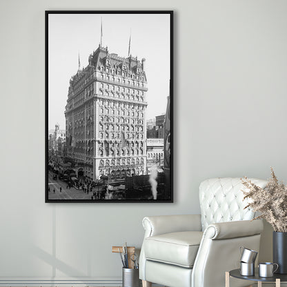 New York Photography Knickerbocker Hotel Black and White Art Architecture Print, Floating Framed Canvas Print