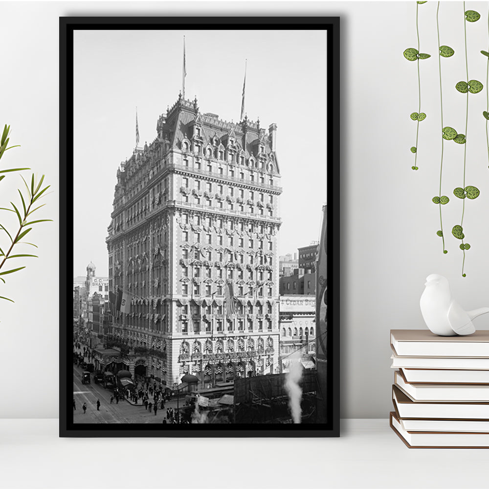 New York Photography Knickerbocker Hotel Black and White Art Architecture Print, Floating Framed Canvas Print