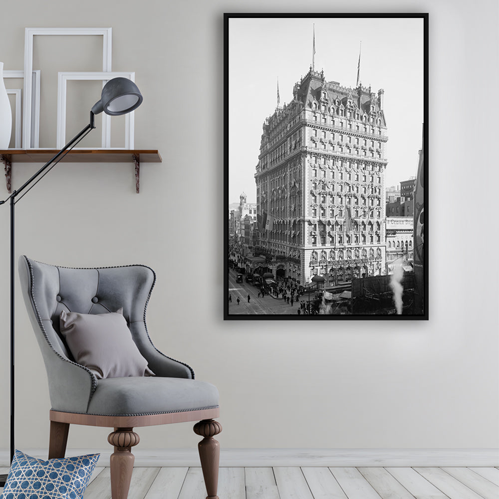 New York Photography Knickerbocker Hotel Black and White Art Architecture Print, Floating Framed Canvas Print